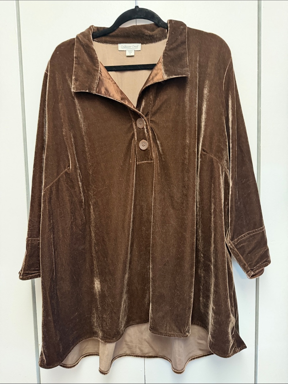 Coldwater Creek Brown Velvet Button-Placket Tunic